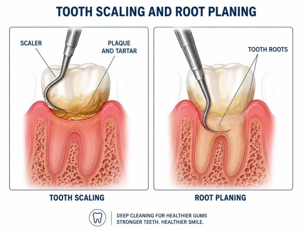 Dental scaling and root planing process